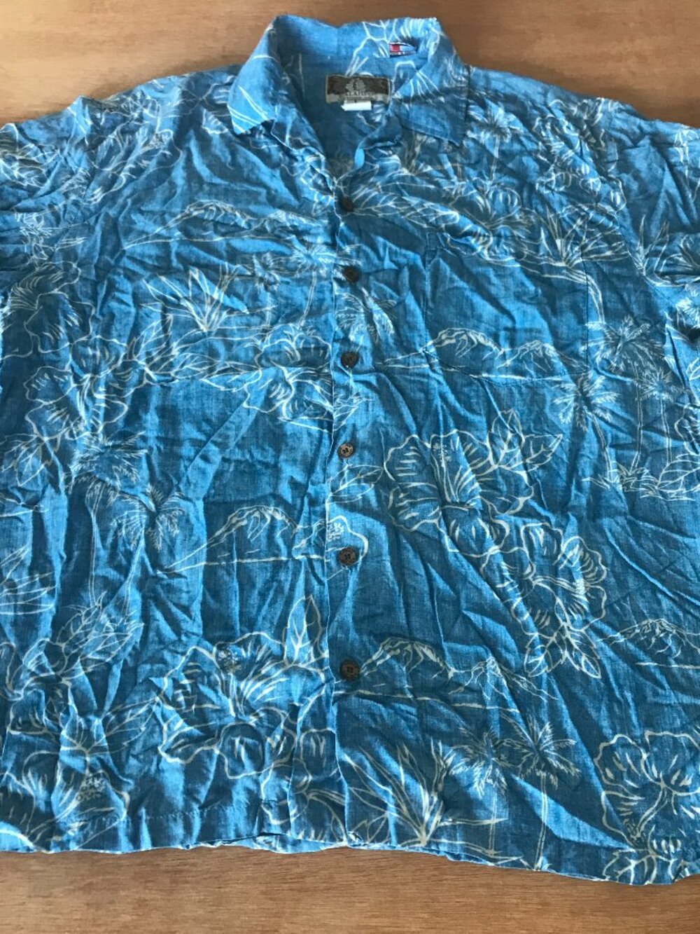 Kalaheo Hawaiian 100% Rayon Shirt Men L Blue Floral Button Up Pocket Collared